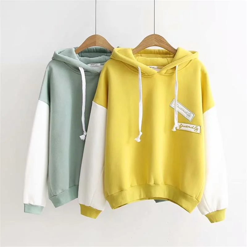 Women's Korean Fashion English Printed Contrast Color Hoodies