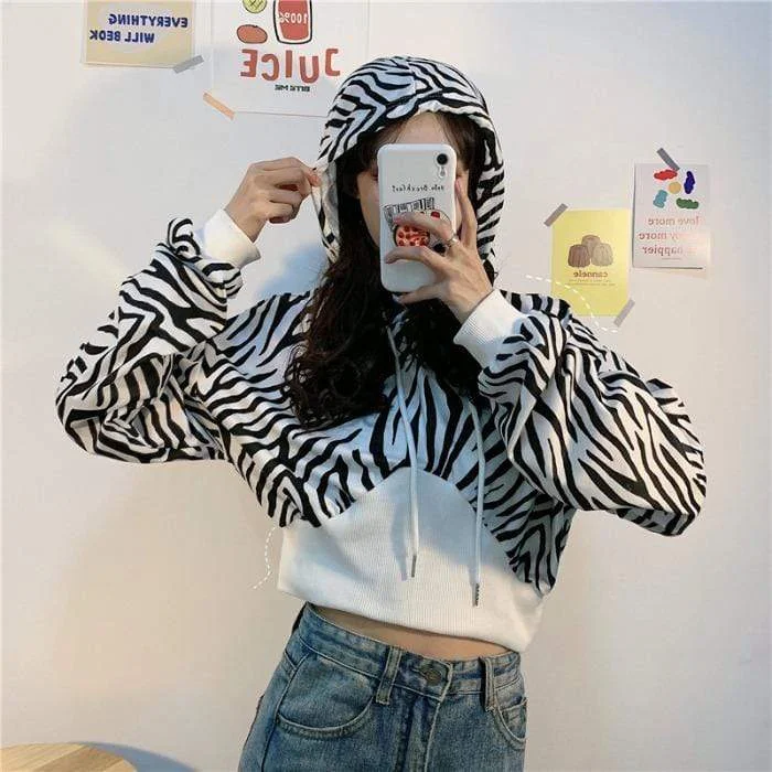 Women's Korean Fashion Zebra Striped Long Sleeved Hoodies