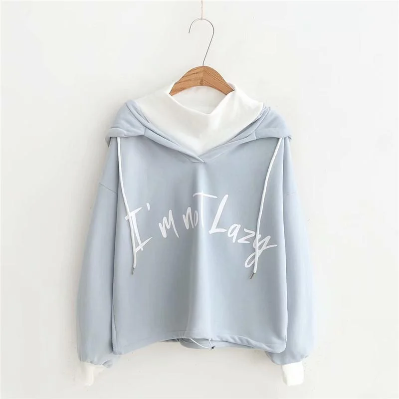 Women's Sweet Contrast Color Hooded Not Lazy Printed Hoodies