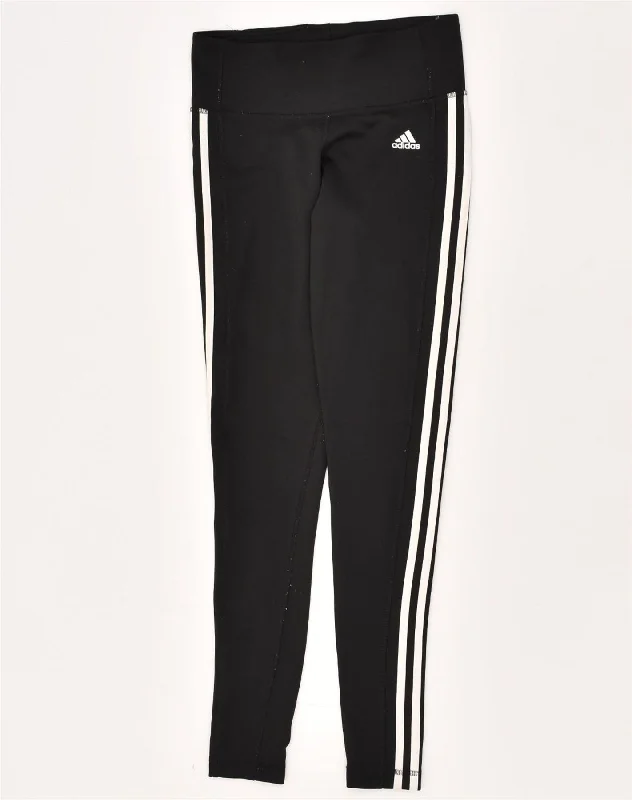 ADIDAS Womens Climalite Leggings UK 8-10 Small Black Polyester Fashionable Embroidered Detail Leggings