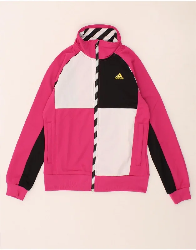 ADIDAS Womens Climalite Tracksuit Top Jacket UK 12 Medium Pink Colourblock