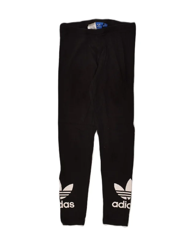 ADIDAS Womens Graphic Leggings UK 10 Small  Black Cotton Comfortable Tummy Shaping Leggings