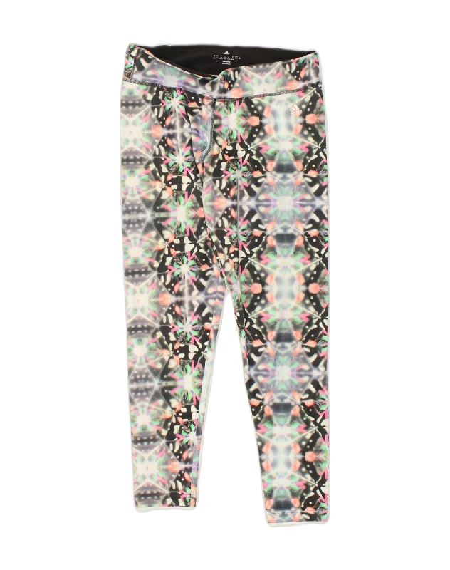 ADIDAS Womens Graphic Leggings UK 12-14 Medium Multicoloured Floral Trendy Sporty Compression Leggings