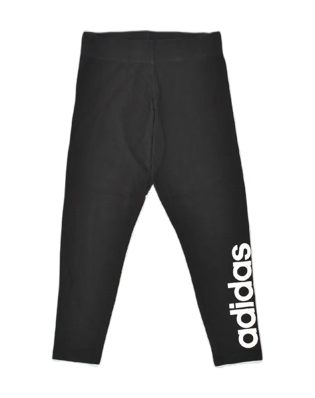 ADIDAS Womens Graphic Leggings UK 12 Medium Black Cotton Stylish Colorful Activewear Leggings