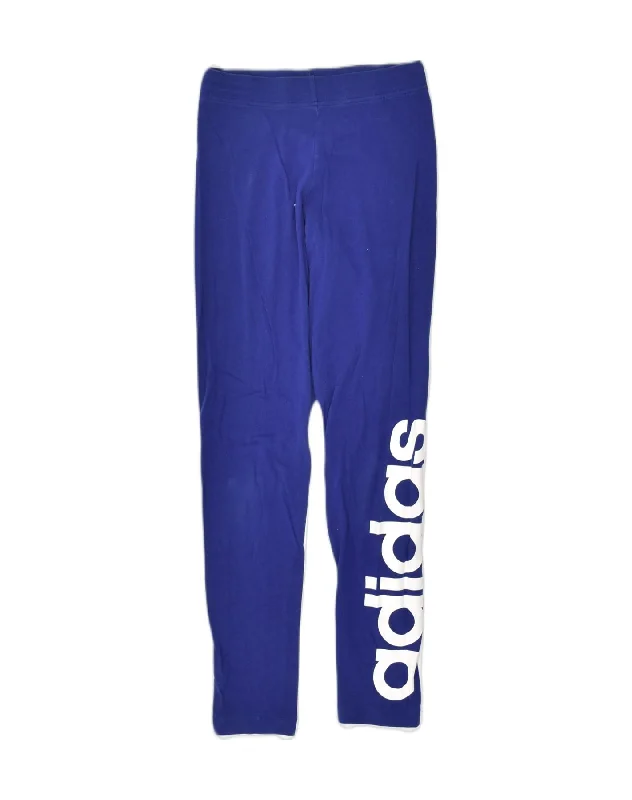 ADIDAS Womens Graphic Leggings UK 4/6 XS Blue Cotton Elegant Printed Leggings with Pockets