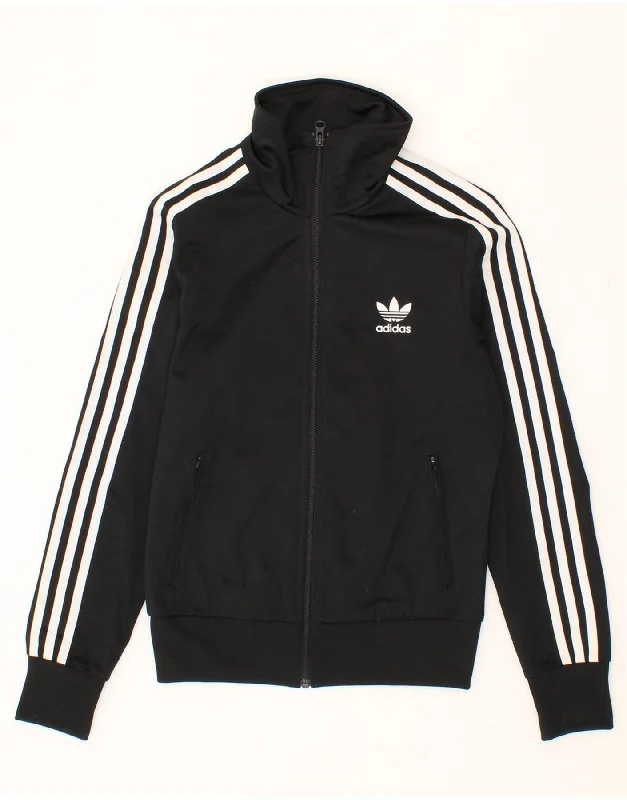 ADIDAS Womens Graphic Tracksuit Top Jacket UK 10 Small Black Polyester