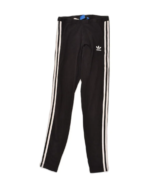 ADIDAS Womens Leggings UK 10 Small Black Cotton Comfortable Zip-Up Leggings