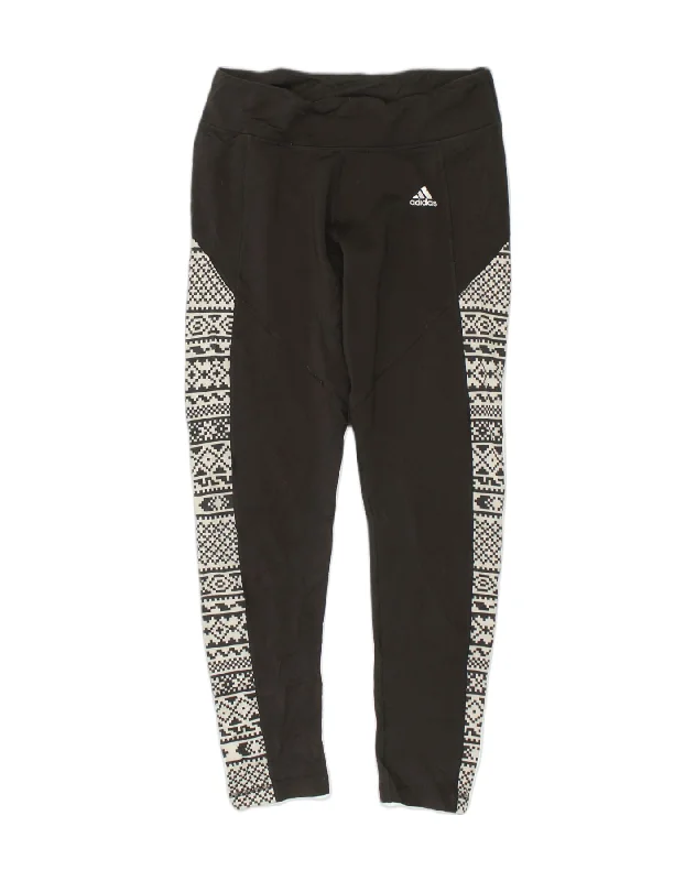 ADIDAS Womens Leggings UK 12 Medium Black Colourblock Polyester Comfortable Printed Workout Leggings