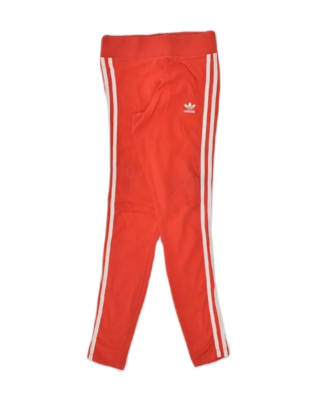ADIDAS Womens Leggings UK 8 Small Red Cotton Trendy Faux Suede Leggings
