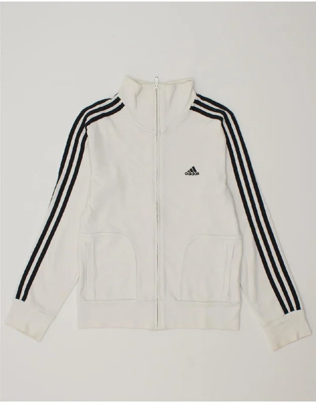 ADIDAS Womens Tracksuit Top Jacket UK 14 Medium  White Cotton