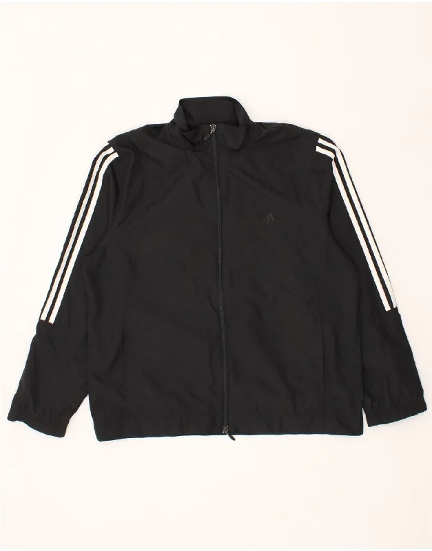 ADIDAS Womens Tracksuit Top Jacket UK 16 Large Black Polyester