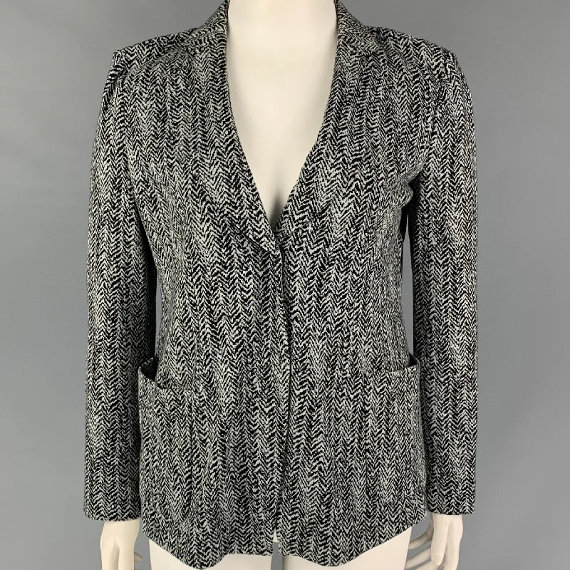 ARMANI COLLEZIONI Size 14 Black White Cotton Blend Jacket Blazer