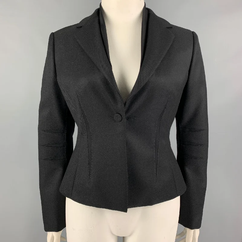 BRIONI Size 10 Black Wool Notch Lapel Cropped Jacket Blazer