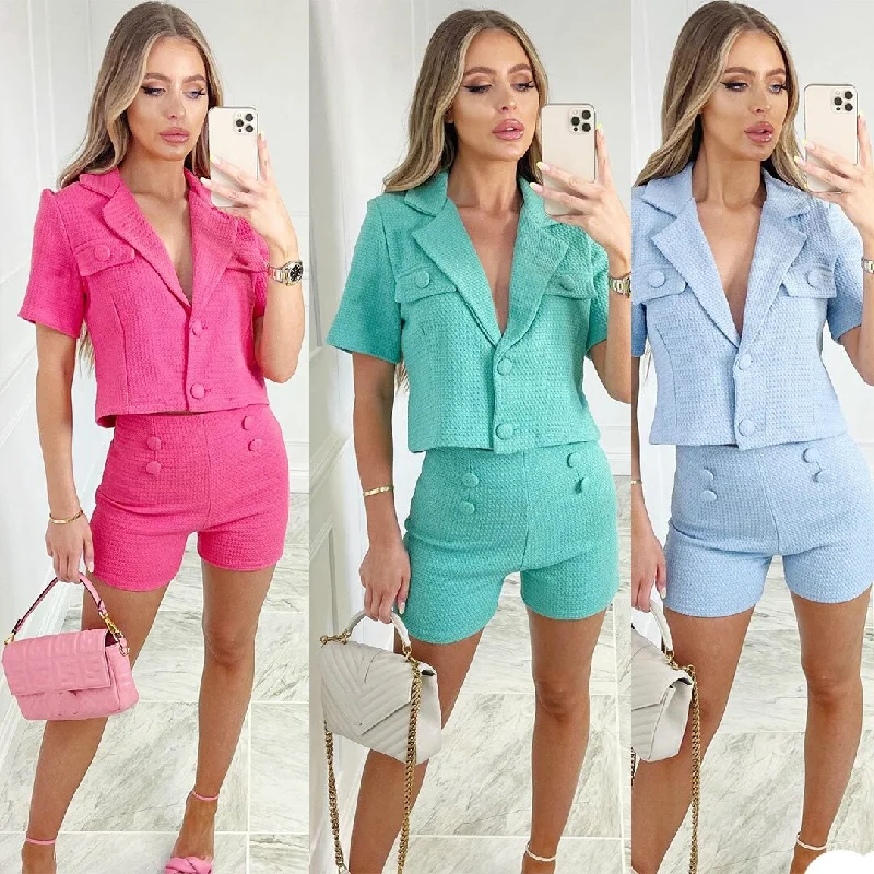 Candy Colors Women Short Suits Slim Celebrity Lady Party Prom Tuxedos Blazer Leisure Outfit Shorts(Jacket+Pants)