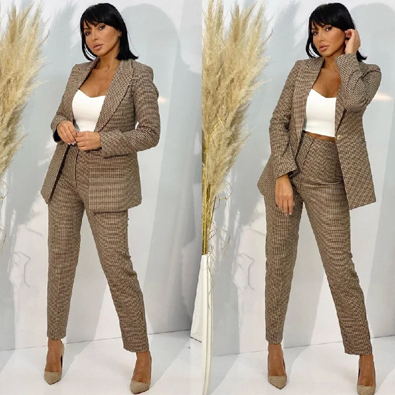 Classic Check Women Suit Sets Custom Made Plaid Tuxedos Evening Party Slim Blazer Formal Wear For Wedding (Jacket+Pants)