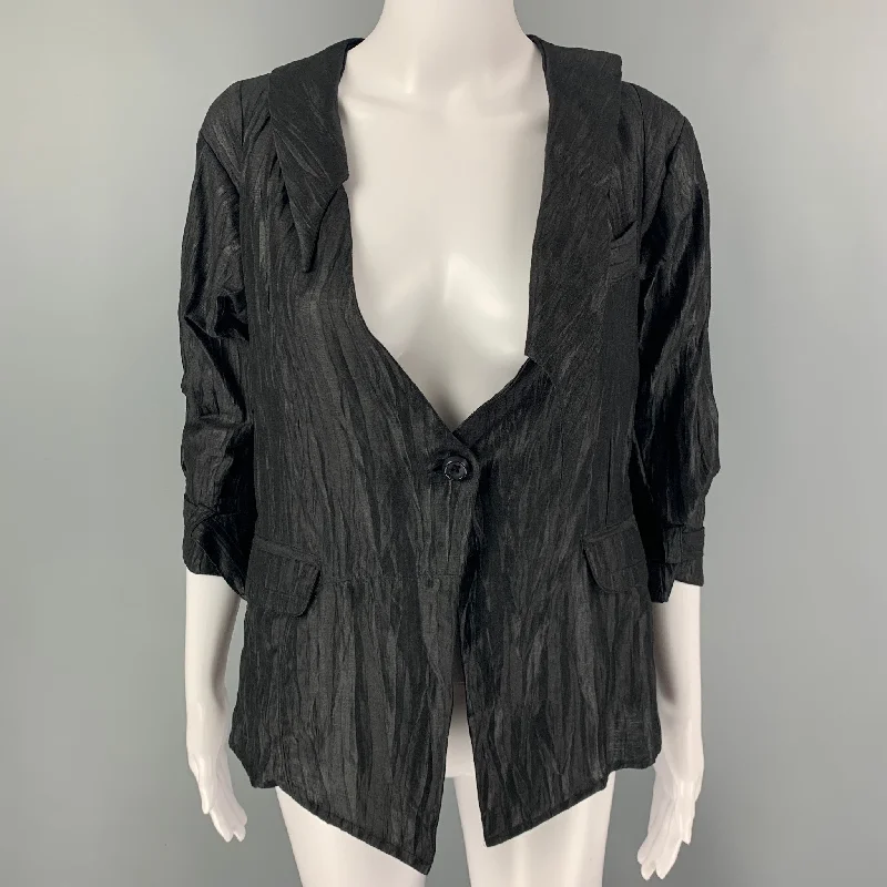 COSA NOSTRA Size M Black Silk Blend Wrinkled Jacket