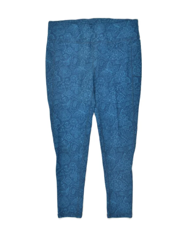 CRANE Womens Leggings UK 16/18 Large Blue Floral Polyester Fashionable Quick-Dry Yoga Pants