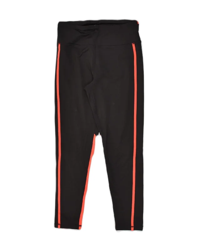 DKNY Womens Graphic Leggings UK 8 Small Black Colourblock Nylon Stylish Compression Fit Leggings