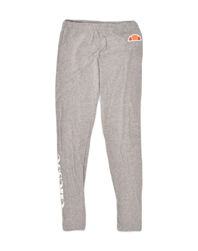 ELLESSE Womens Graphic Leggings UK 12 Medium Grey Cotton Trendy Minimalist Leggings