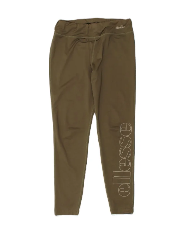 ELLESSE Womens Graphic Leggings UK 14 Large Khaki Polyester Elegant Animal Print Leggings