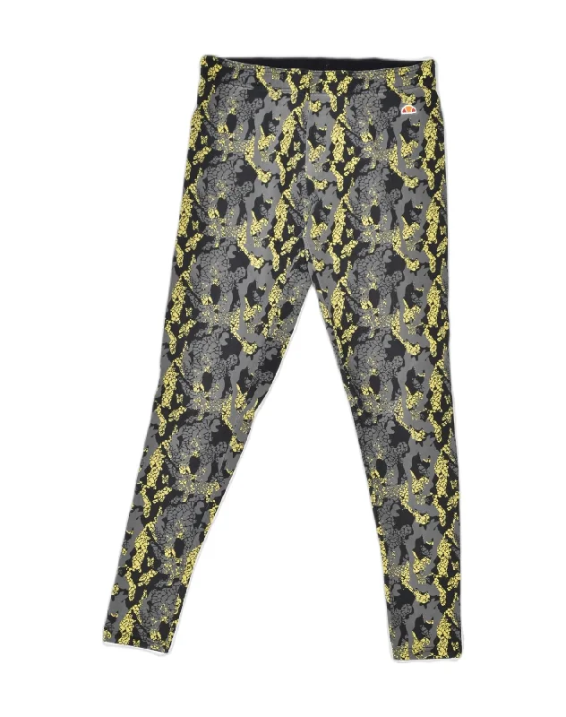 ELLESSE Womens Leggings UK 14 Large Black Animal Print Polyester Comfortable Athletic Tights