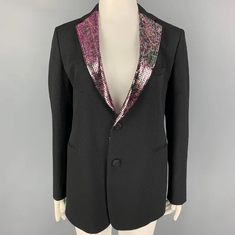 ETRO Size 36 Black Metallic Wool Notch Lapel Jacket