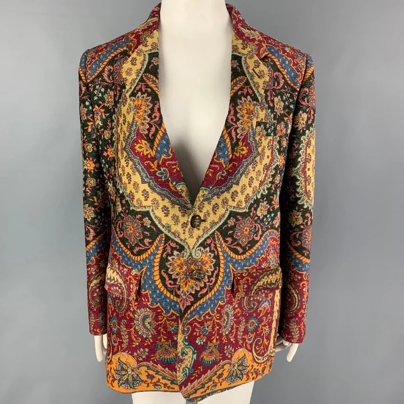 ETRO Size 8 Multi-Color Woven Notch Lapel Jacket Blazer