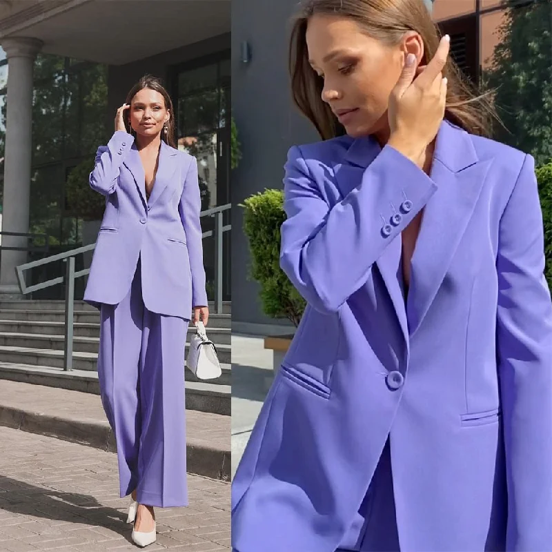 Purple Women Wedding Tuxedos Leisure Loose Ladies Prom Evening Guest Formal Custom Made Pants Suits (Jacket+Pants)