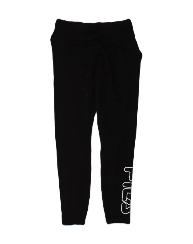 FILA Womens Graphic Leggings UK 6 XS Black Cotton Stylish Everyday Leggings