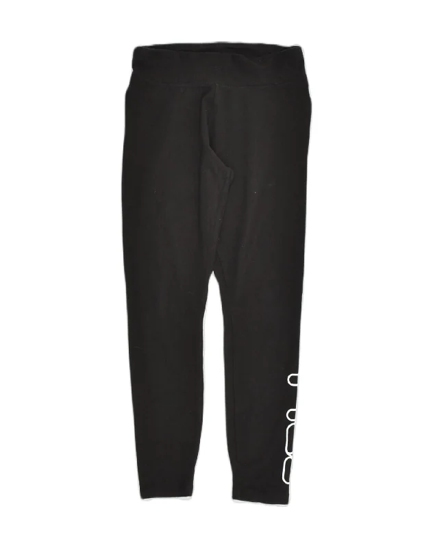 FILA Womens Graphic Leggings UK 8 Small Black Cotton Trendy Black Mesh Leggings