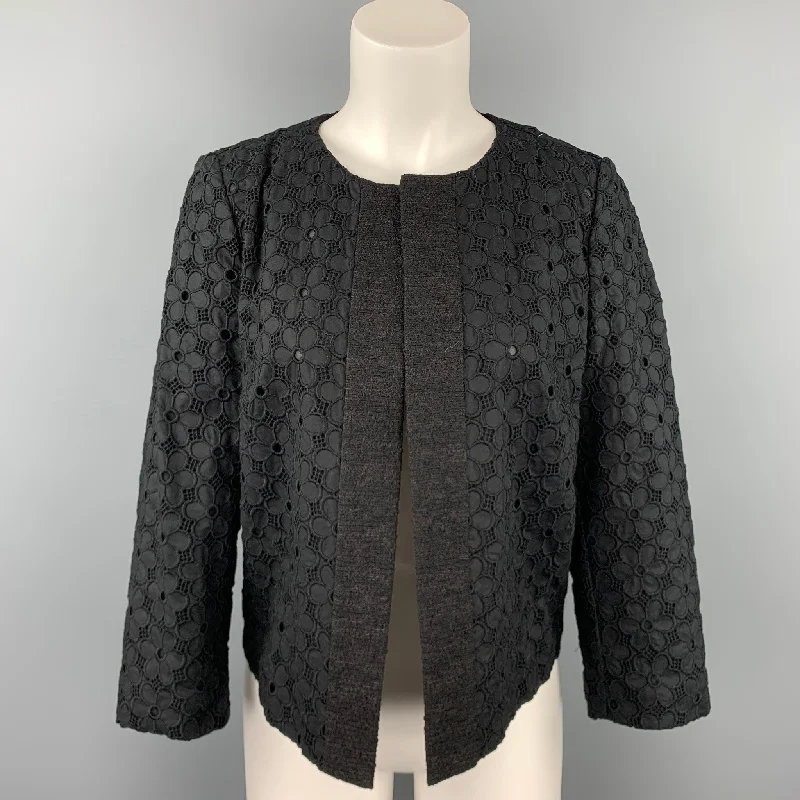 GIAMBATTISTA VALLI Size M Black Eyelet Cotton Open Front Jacket