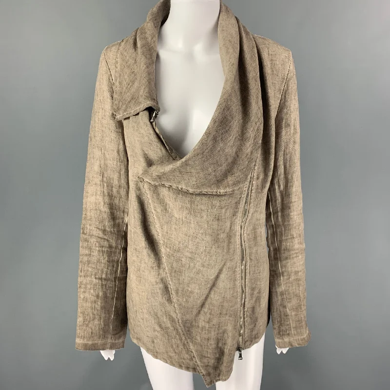 INIZIO Size L Grey Linen Asymmetrical Jacket