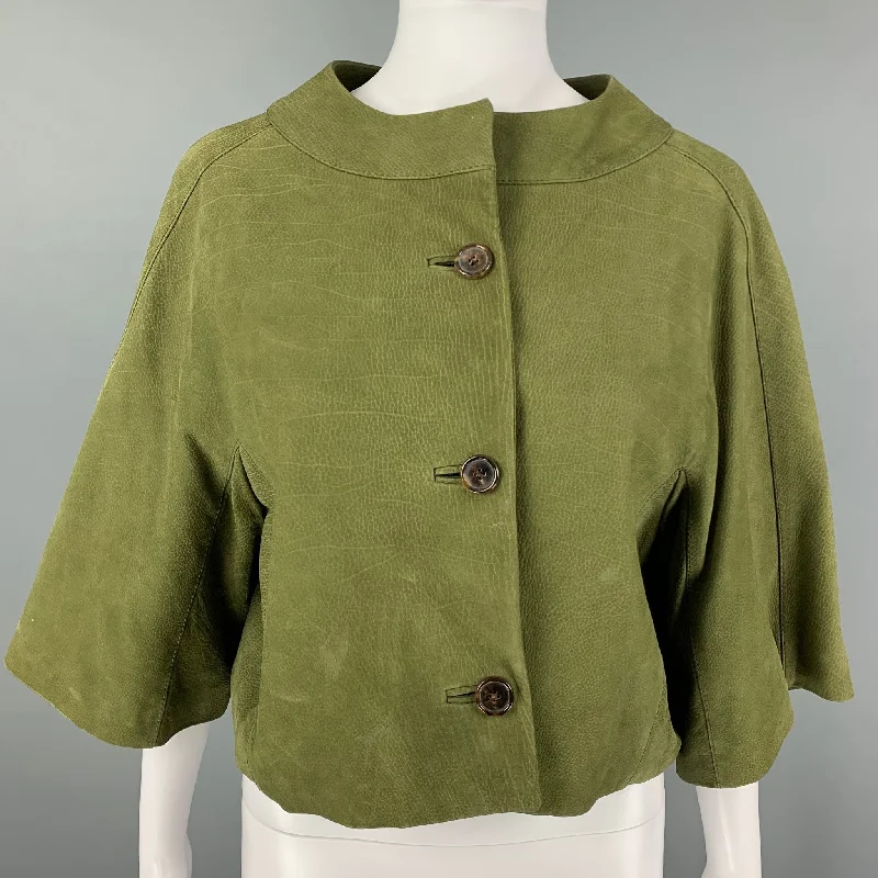 MARNI Size 4 Green Leather Buttoned Jacket