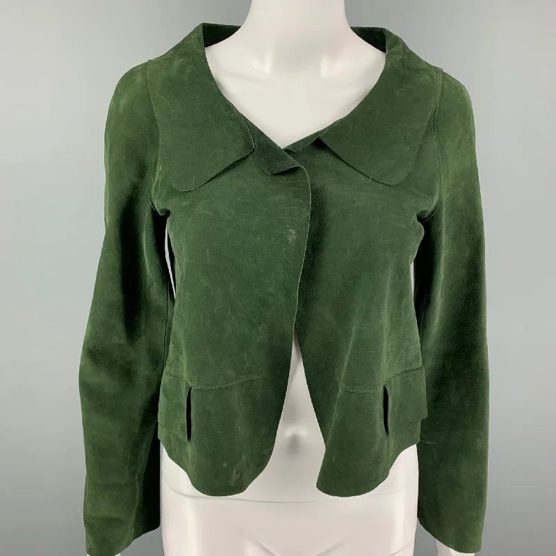 MARNI Size 4 Green Suede Buttoned Jacket