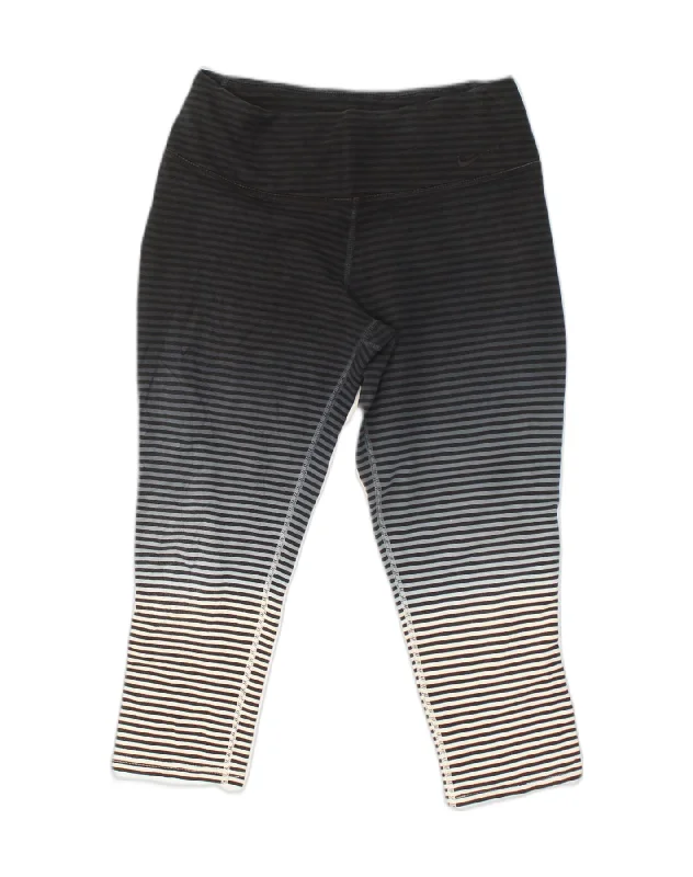 NIKE Womens Dri Fit Capri Leggings Small Black Pinstripe Cotton Elegant Textured Leggings