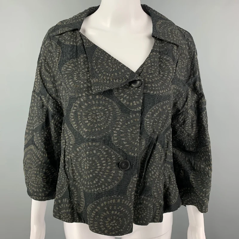 OSKA Size M Black Taupe Cotton Blend Circles Jacket