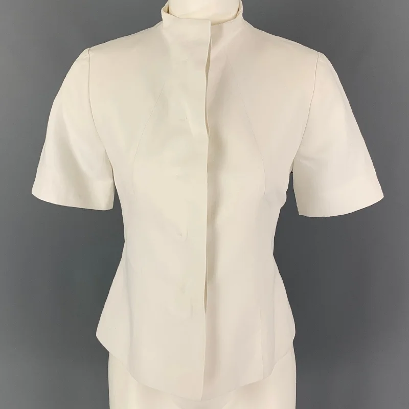 PAUW Size 2 White Cotton Linen Short Sleeve Jacket