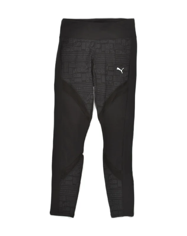 PUMA Womens Leggings UK 12 Medium Black Nylon Cozy Textured Workout Leggings