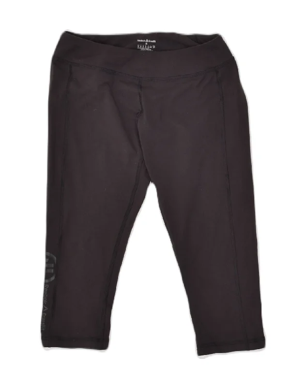 REEBOK Womens Graphic Crop Leggings UK 10 Small Black Polyester Fashionable Plus-Size Activewear