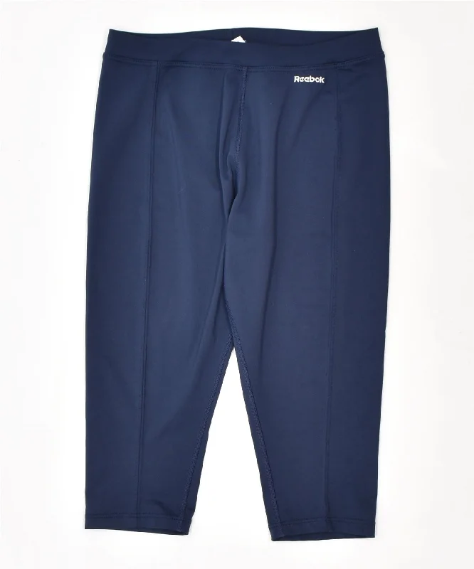REEBOK Womens Leggings UK 12 Medium Blue Polyester Comfortable Ribbed Sports Leggings