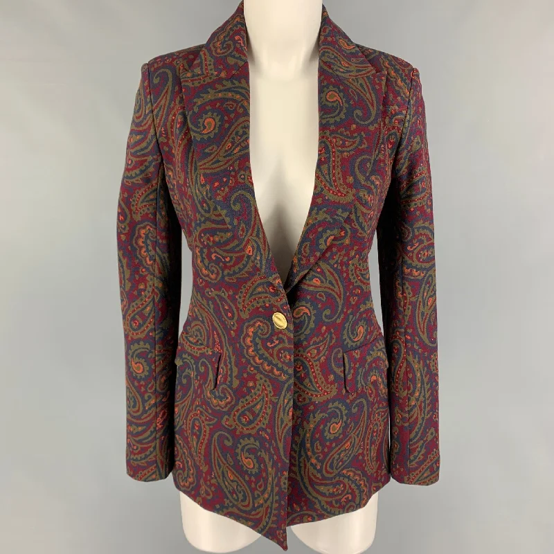 ROSETTA GETTY Size S Burgundy Navy Viscose Blend Jacket