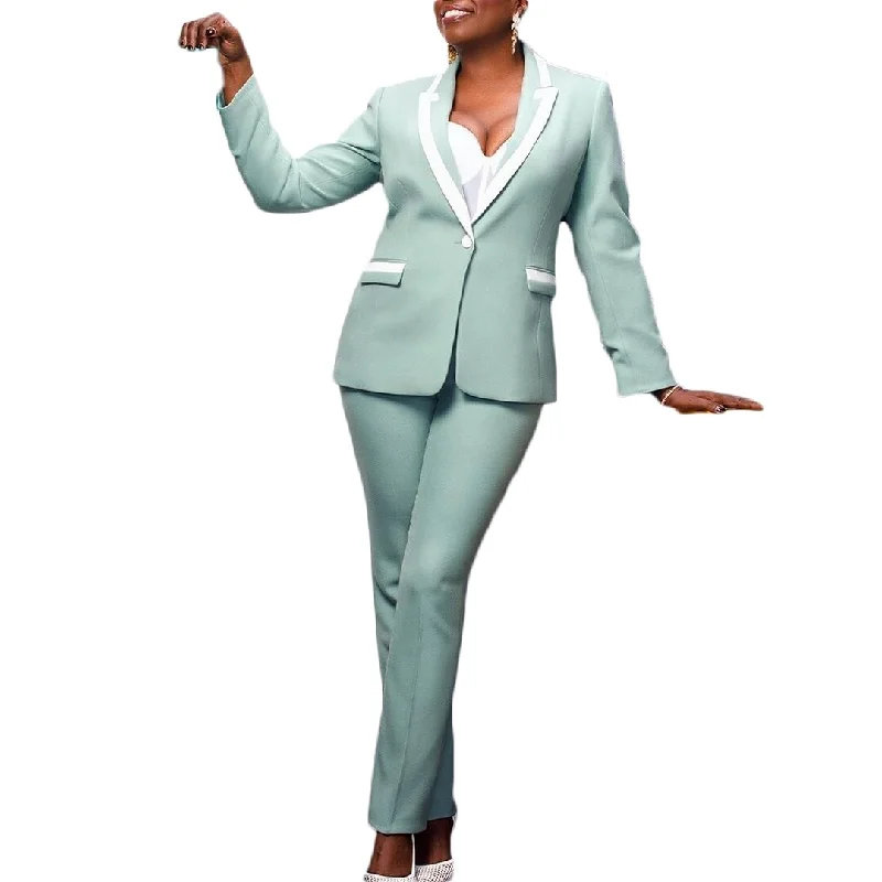 Mint Green Women Suits Plus Size Office Lady One Button Pants Suit Prom Party Wedding (Jacket+Pants)