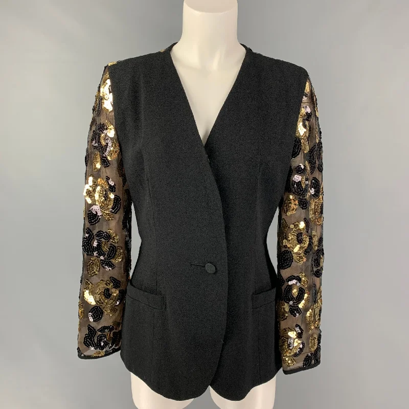 TERI JON Size 8 Black & Gold Crepe Evening Jacket