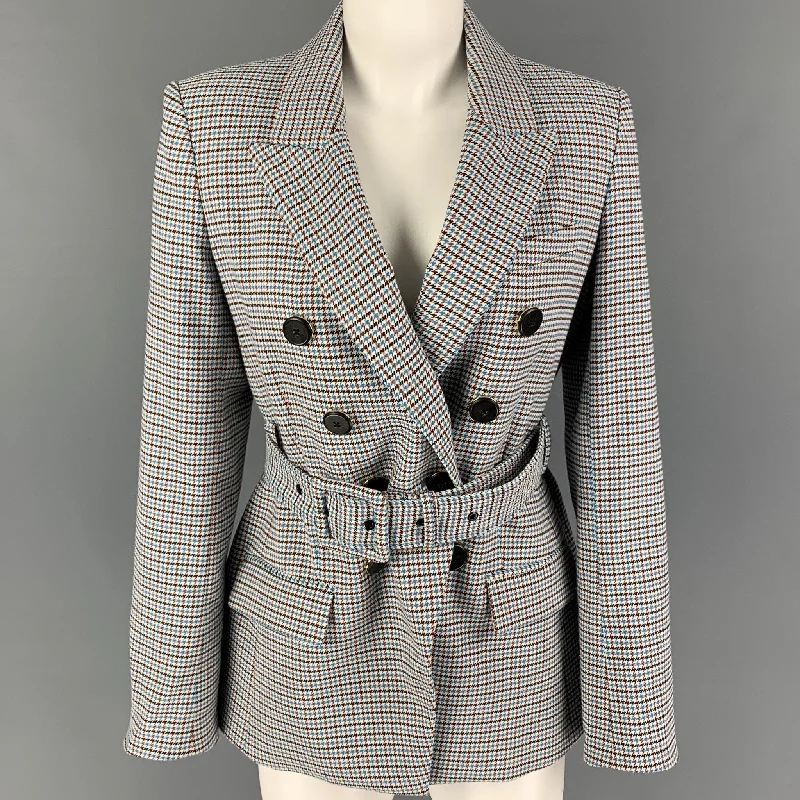 VERONICA BEARD Size 8 Blue Cream Brown Houndstooth Jacket Blazer