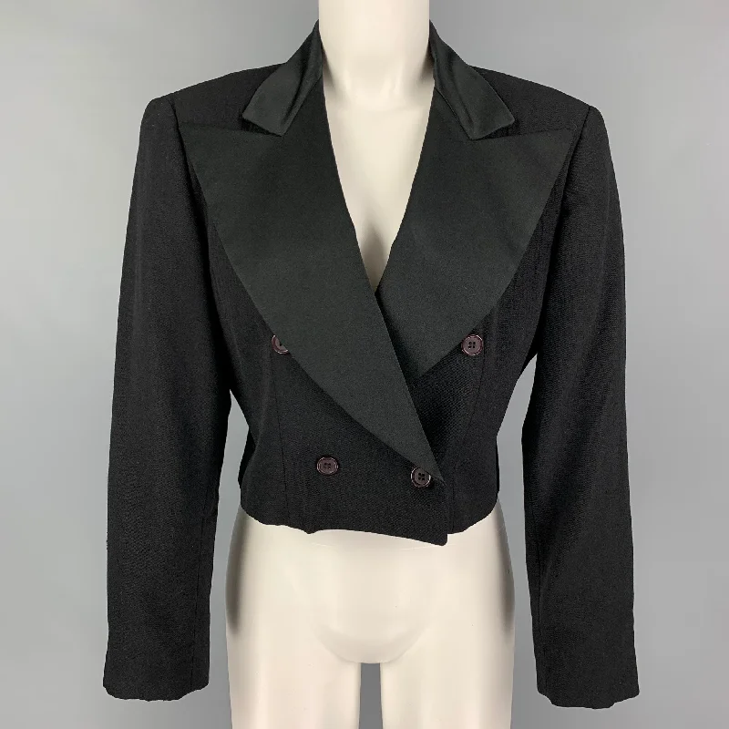 Vintage STEPHEN SPROUSE Size 8 Black Wool Mixed Fabrics Cropped Jacket Blazer