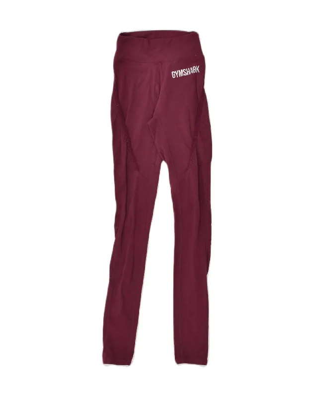 VINTAGE Womens Leggings UK 4 XS Burgundy Nylon Fashionable Solid Color Tights