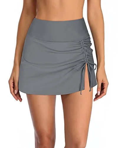 Stylish High Waisted Swim Skirt With Tummy Control For Women-Grey linen skirt natural