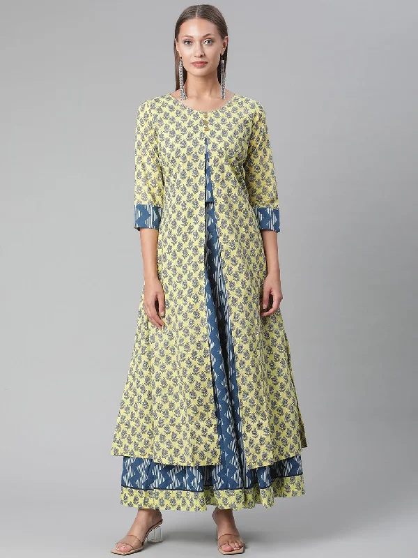 Women'S Yellow Shurg Style Cotton Kurta With Skirt mini skirt trendy