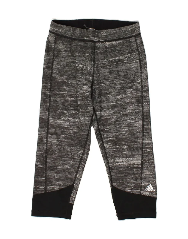 ADIDAS Womens Climalite Capri Leggings UK 8/10 Small Grey Pinstripe Cozy Mid-Rise Workout Leggings