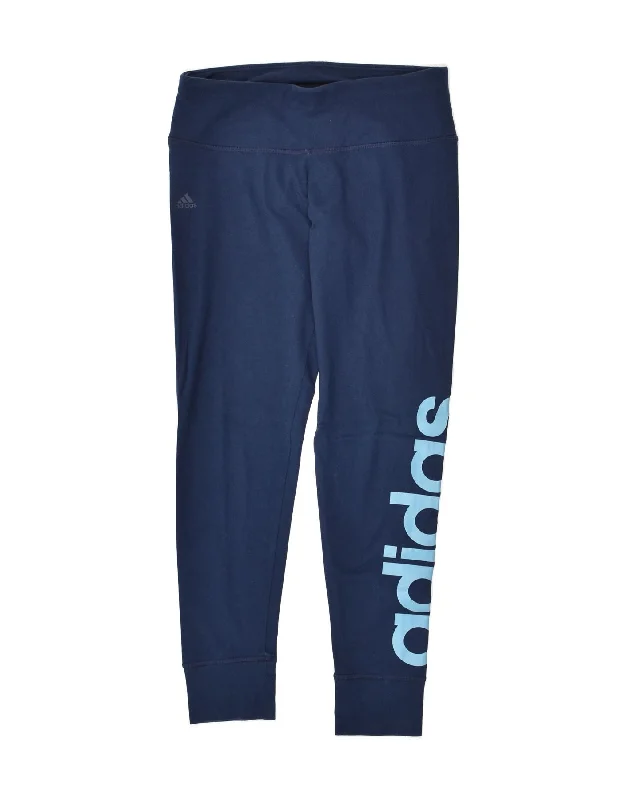 ADIDAS Womens Climalite Graphic Leggings UK 8/10 Small Navy Blue Cotton Cozy Cotton Leggings